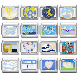 Módulo de Dijes Hecho a Mano con Base de Acero Azul Accesorios Italianos Personalizados Pulsera y Collar de Eslabones Creativos - Product Image 2