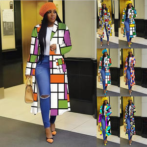 Abrigo africano <span class=keywords><strong>de</strong></span> manga larga con botones para mujer, vestido <span class=keywords><strong>de</strong></span> <span class=keywords><strong>camisa</strong></span> <span class=keywords><strong>de</strong></span> poliéster con estampado, vestidos africanos con solapa y bolsillos, primavera y otoño - Product Image 2