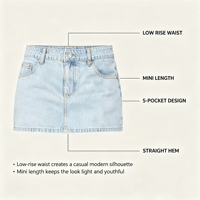 Mini-jupe en jean pour femme, taille basse, avec short intégré, fente latérale, extensible, décontractée