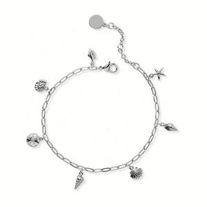 Bracelets personnalisés en argent sterling 925 plaqué or 18 carats avec breloques étoile de mer, coquillage, escargot de mer, conque et chercheur de trésors pour femme - Product Image 5