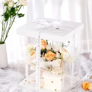 Bakery Cake Box Transparent Clear Tall Wedding Plastic Box Custom Wholesale Luxury Birthday For Pop Guest Customizable Cake Box