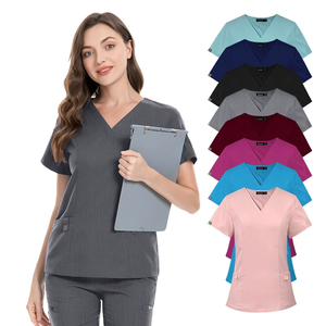 Unisex Nursing Scrubs Sets Fashionable Stretch Short Sleeve Multiple Pockets <b>Nurse</b> Uniform Hospital Beauty Salon Staff - Product Image 1