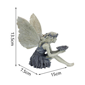 Fournisseur direct usine transfrontalier : Décoration artisanale en résine sur le thème du tournesol, avec ange fée et mangeoire à oiseaux en forme de bouquet - Product Image 4