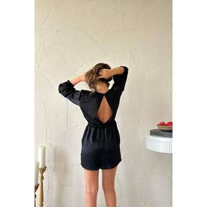 Mono de satén negro de cintura alta para mujer, sexy, para discoteca, transpirable, estilo urbano. - Product Image 1