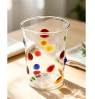 Tasse à café en verre borosilicate soufflé à la main avec points colorés, résistante à la chaleur, pour thé aux fruits et céréales