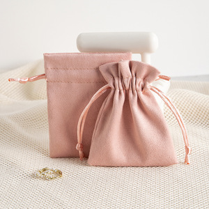 Bolsa de terciopelo rosa para joyería, bolsa de almacenamiento con cordón para anillos de 7x9cm, para embalaje de regalos de boda - Product Image 3