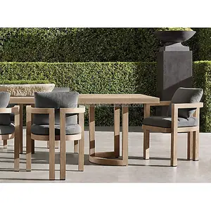 Gaya Sederhana Outdoor Rangka Kayu Jati Furniture Patio Furnitur 84 ''Meja dan 8 Buah Kursi Makan Set