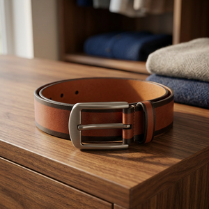 Deux tons nouvelle ceinture décontractée en cuir à la mode pour hommes au design personnalisé avec boucle ardillon en alliage de zinc plaqué argent ceinture pour homme en cuir véritable - Product Image 1