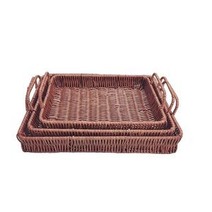 Rectangular Woven <b>Basket</b> Set For Kitchen Food <b>Storage</b> Candy Display Brown Rattan Style - Product Image 4