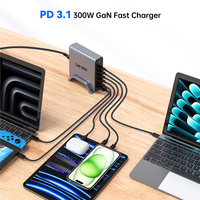 Cargador USB C de Carga Rápida Inteligente Tommox de 300 W de Alta Velocidad con Enchufe para UE, Reino Unido, EE. UU. y Australia, Adaptador de Escritorio con 6 Puertos PD 3.1 Tipo C