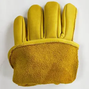 YULAN LC611 Yellow Cow Leather Work Gloves With Wrist Closure Palm Support