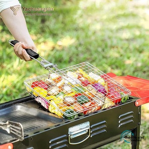 Panier de barbecue pliable en acier inoxydable avec poignée rouge, accessoire de cuisine en plein air - Product Image 5