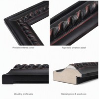 Moulure de cadre photo en pin massif 36x20mm noir mat motif corde pour décoration de galerie de peinture à l'huile