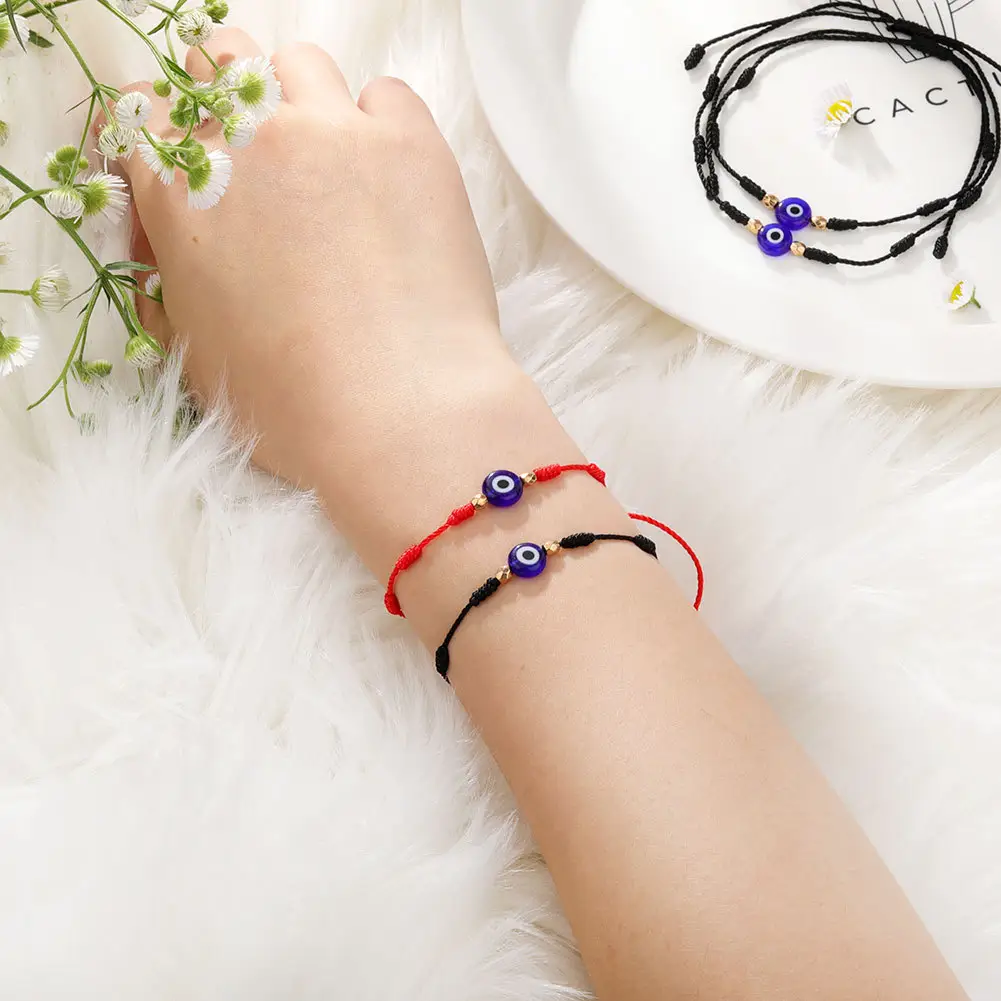 Wholesale custom adjustable charm woven friendship bracelet turkish 7 knot hamsa women red string braided evil eye bracelet