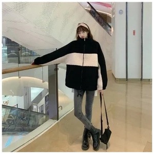 <b>Plus</b> <b>Size</b> Women Fleece Coat Black Apricot Color Blocking Thick Warm Autumn Winter Casual Outerwear - Product Image 4
