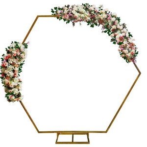 Best Romantic Simple Hexagon Iron Wedding Engagement Concert <b>Arch</b> Stand Strong Golden <b>Balloon</b> Flower Garden Home Gate - Product Image 3