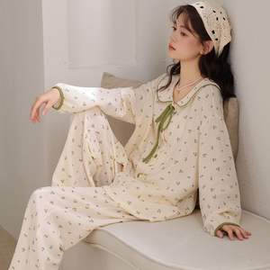 Elegante pigiama <span class=keywords><strong>da</strong></span> donna in <span class=keywords><strong>cotone</strong></span> a maniche lunghe con stampa floreale <span class=keywords><strong>camicia</strong></span> <span class=keywords><strong>da</strong></span> <span class=keywords><strong>notte</strong></span> Casual e confortevole per la casa - Product Image 4