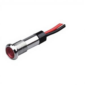 Luz indicadora Globaltone de 12 voltios y 6 mm, de aluminio, roja, tipo piloto, IP67, impermeable, negra, con cables. - Product Image 1