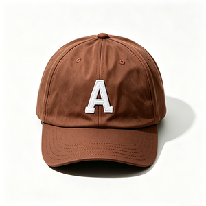 Brown 6-Panel Dad <b>Cap</b> with White Letter a Embroidery Unisex Adjustable Cotton Dad Hat Fashionable Curved Brim - Product Image 2