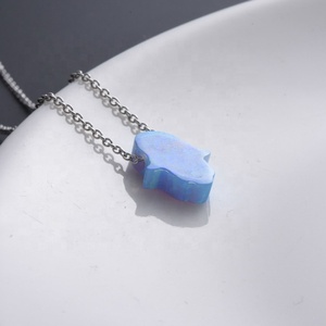 कस्टम फातिमा हाथ आभूषण 925 स्टर्लिंग सिल्वर ब्लू ओपल हम्सा पेंडेंट हार - Product Image 6