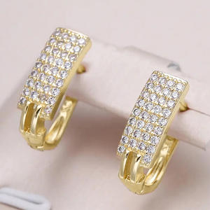 Pendientes de Aro de Oro Sólido de 18K de Lujo con Diamantes Redondos de Corte Brillante en Pavé para Mujer, Uso Diario, Estilo Geométrico - Product Image 6