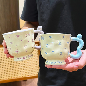 Cartoon Graffiti High Appearance Level Mark Ceramic Water <b>Cup</b> Lid Spoon Cute Gift Box Birthday Creative Souvenir for Boys Girls - Product Image 1