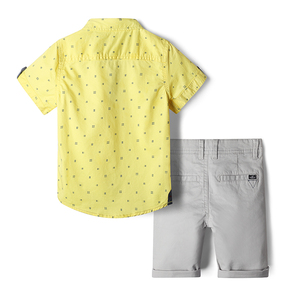Vêtements d'été populaires 2022 en coton uni pour enfants, ensembles de vêtements pour garçons à manches courtes avec boutons, shorts de couleur unie, ensembles de vêtements pour bébés garçons - Product Image 5