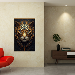 Geometric Tiger <b>Canvas</b> Print: Abstract Jungle Decor Artwork,GOLD <b>FRAMED</b> <b>CANVAS</b> - Product Image 3
