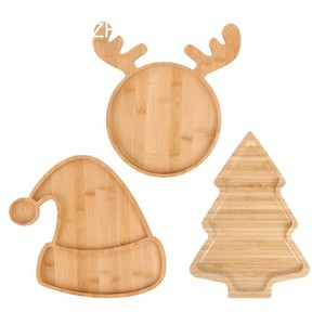 Bandejas de Madera Navideñas para Servir, con Forma de Reno, Gorro de Santa y Árbol, Color Madera Natural, Decoración para Fiestas - Product Image 1