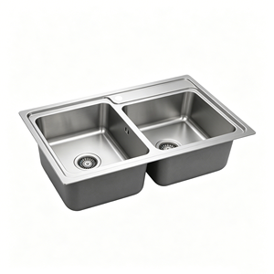 Évier de cuisine double carré en acier inoxydable brossé, sur mesure pour la maison - Product Image 3