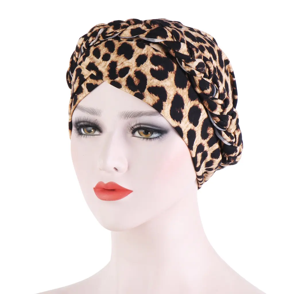 Women Leopard Printed Turban Hat Soft fabric Muslim cap hair hide Indian cap for Islamic women turban hat