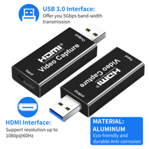 Carte de capture vidéo HDMI vers USB 4K 1080P, <span class=keywords><strong>enregistrement</strong></span> et diffusion en direct via caméra DSLR, caméscope, action cam, noir et argent – Meilleures ventes - Product Image 2