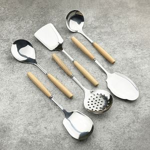 Ustensiles de cuisine de haute qualité avec manche en bois en promotion, batterie de cuisine en acier inoxydable, compatible lave-vaisselle, pour la maison et les cadeaux - Product Image 6