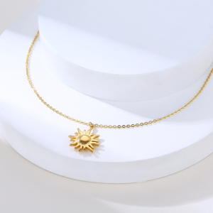 Collar con colgante de explosión de Sol de acero inoxidable, gargantilla de cadena de eslabones con cara sonriente texturizada, joyería Unisex de moda Sun Moon - Product Image 5