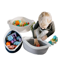 Panier de rangement de style bohème de haute qualité, panier pliable en corde de coton tissé avec poignées pour le rangement