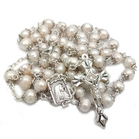 Bracelets religieux chrétien pour femmes vierge marie jésus croix pendentif Long collier perle d'eau douce prière chapelet perles