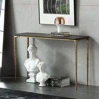 Retro-Eingangstisch Konsole Moderne Hotelmöbel Rechteckiger Holztisch mit Messingmetallgestell für Wandmontage
