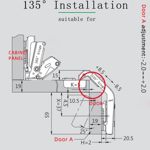 FGA Special Angle 135 Degree Cold-rolled Steel Nickel T-shape Contemporary <b>Cabinet</b> Hinge 35mm Cup Diameter for <b>Corner</b> Kitchen - Product Image 5