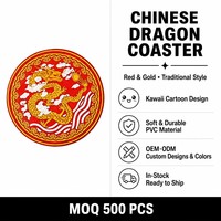 Sous-verre 3D personnalisé en PVC souple motif Dragon Chinois, motif traditionnel rouge et or en relief, tapis de boisson en caoutchouc, décoration pour bar à thé, vente en gros