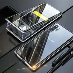삼성 갤럭시 S24 울트라 스마트 폰에 대한 견고한 투명 강화 유리 전화 케이스 금속 범퍼 360 마그네틱 백 커버