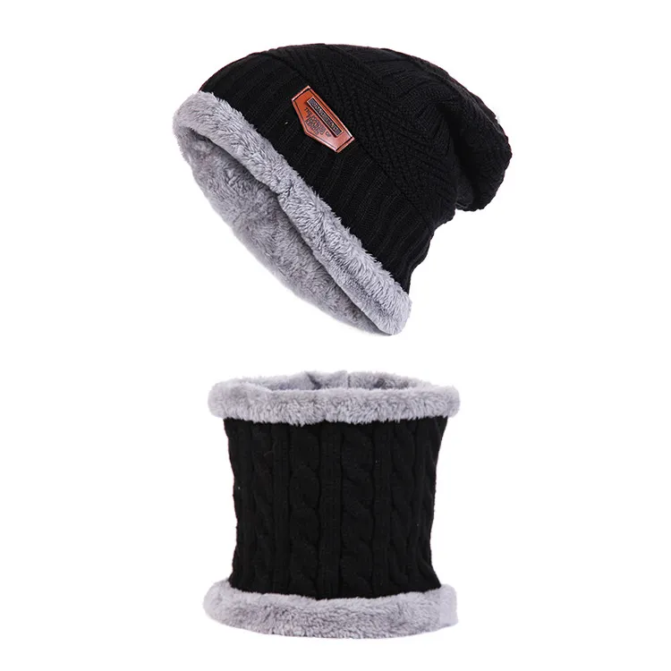 Großhandel Herren und Damen Winter Outdoor Sport Warm Fleece gefüttert Slouch Knit Ski Beanie Mütze und Halstuch Set