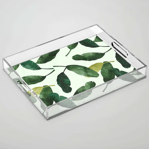 Organizador de bandejas decorativas transparentes personalizadas para algunas encimeras de mesa de centro con asas, bandeja de acrílico para servir - Product Image 4