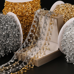 Chaîne en cuivre en forme de goutte d'eau avec zircon, strass 4x6mm, chaîne de 2,3mm, accessoire de bijouterie DIY, décoration capillaire de mariée - Product Image 1