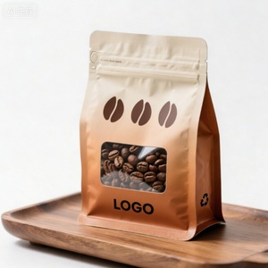 Sachet personnalisé à fond plat pour grains de café, huit côtés, recyclable, avec fermeture éclair, pour emballage alimentaire, avec logo, valve et fenêtre - Product Image 1