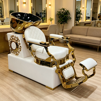 Station de lavage de cheveux ergonomique robuste et stable, blanche, avec base dorée pour salon