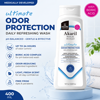 Akaril Gel Nettoyant Rafraîchissant 400ml pour Femme Après l'Entraînement, Voyage, Usage Quotidien, Contrôle des Odeurs, pH Équilibré, Parfum Frais Doux Toute la Journée