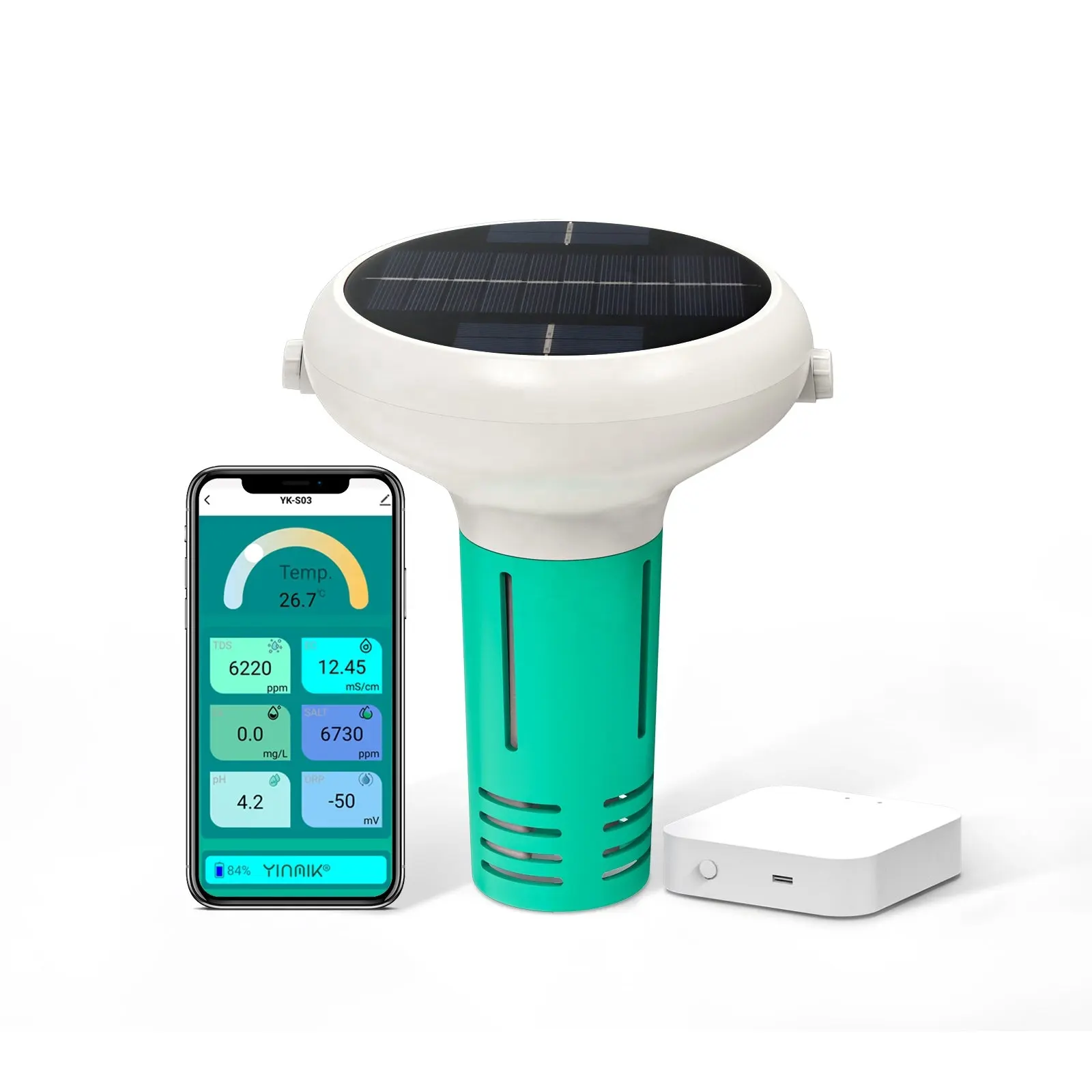 Medidor de pH para piscina solar WiFi 7 em 1, inteligente, digital, para piscinas, pH/CL/EC/ORP/TDS/salinidade/temperatura, testador de cloro para peixes
