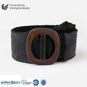 Mode élastique large ceinture en gros simple boucle en bois femme cire corde tressée décoration polyvalent manteau jupe - Product Image 1