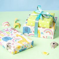 Papier d'emballage réversible pour baby shower Animaux & Nouveau design pour bébé pour baby shower neutre, garçons filles enfants anniversaire