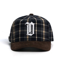 Casquette de baseball à carreaux personnalisée avec broderie de lettres gothiques en point de chaînette, visière en daim bicolore, style Dad Hat pour hommes, streetwear
